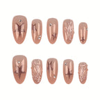 Press-On Nail Tips Reusable Floral & Rhinestone