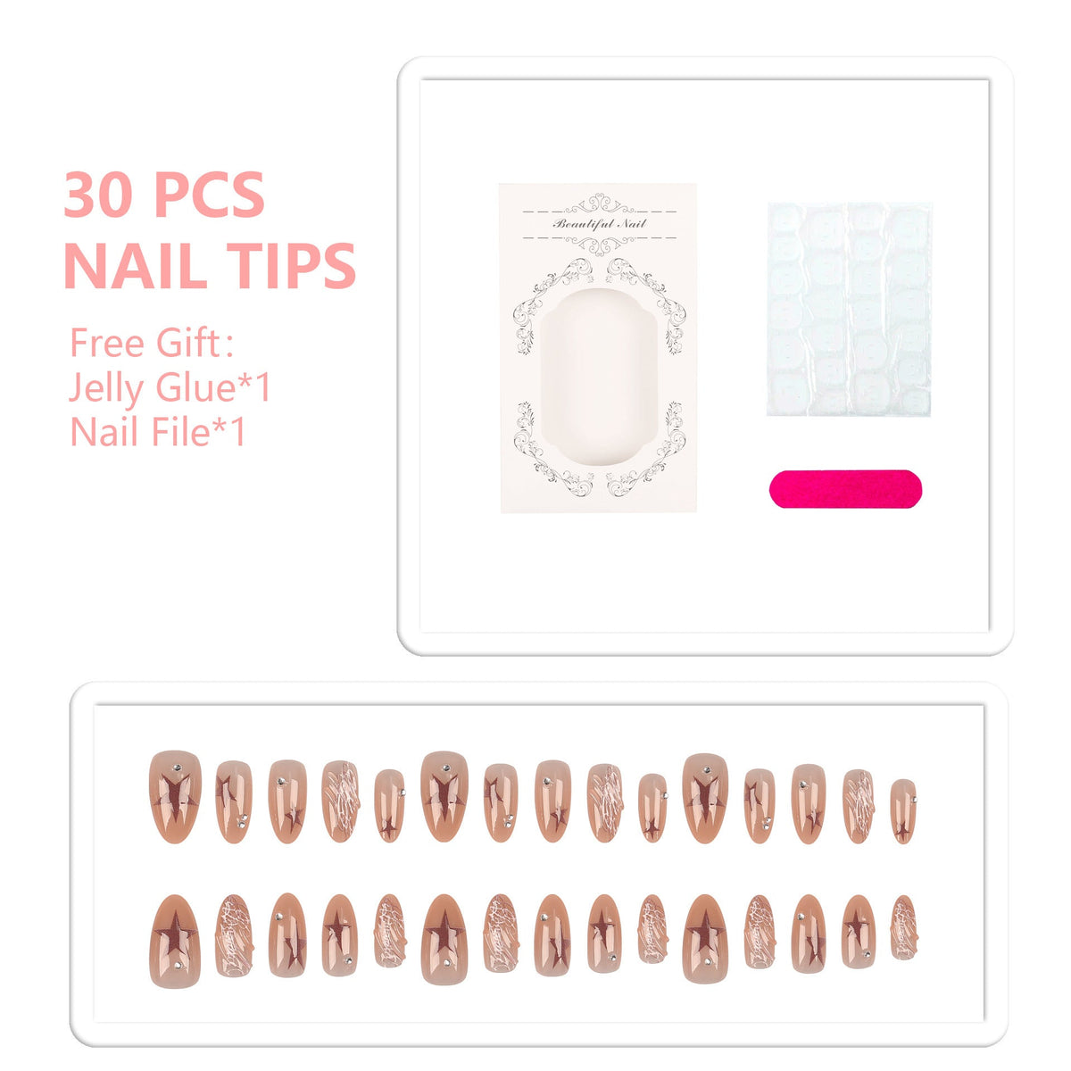 Press-On Nail Tips Reusable Floral & Rhinestone