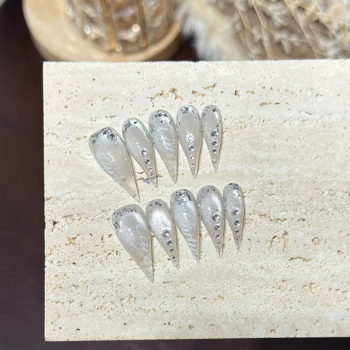 Press-On Nail Tips Rhinestone Accented Tool-Free Application