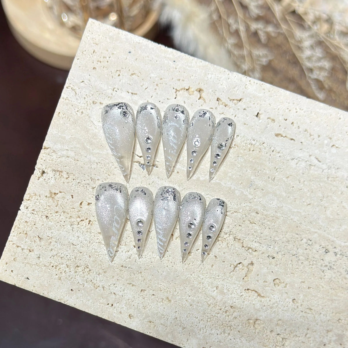 Press-On Nail Tips Rhinestone Accented Tool-Free Application