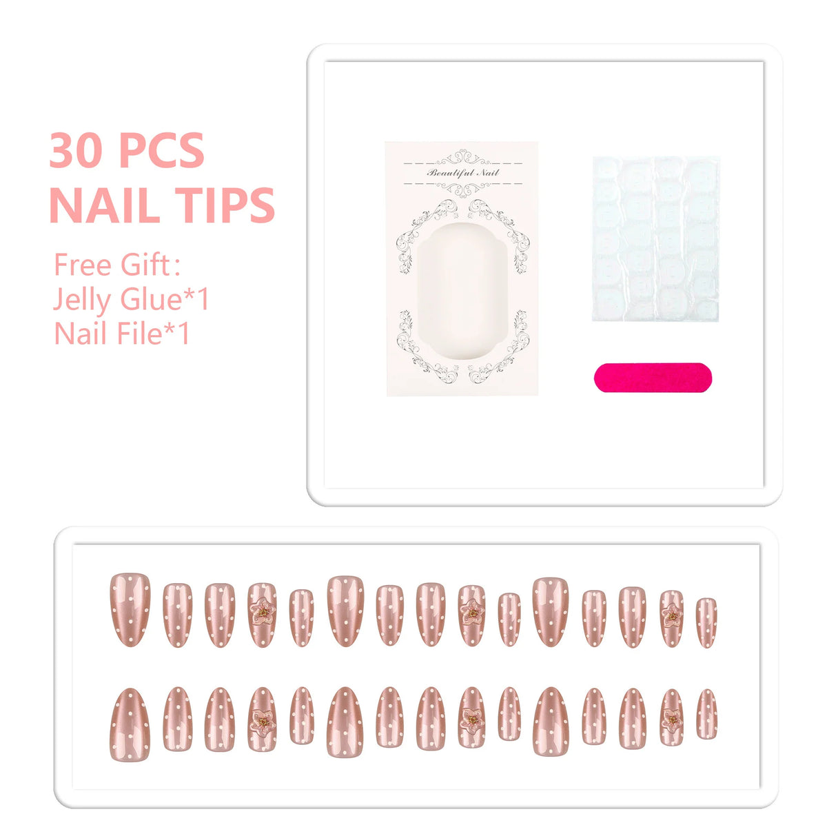 Press-On Nail Tips Set 30-Piece Jelly Glue & File