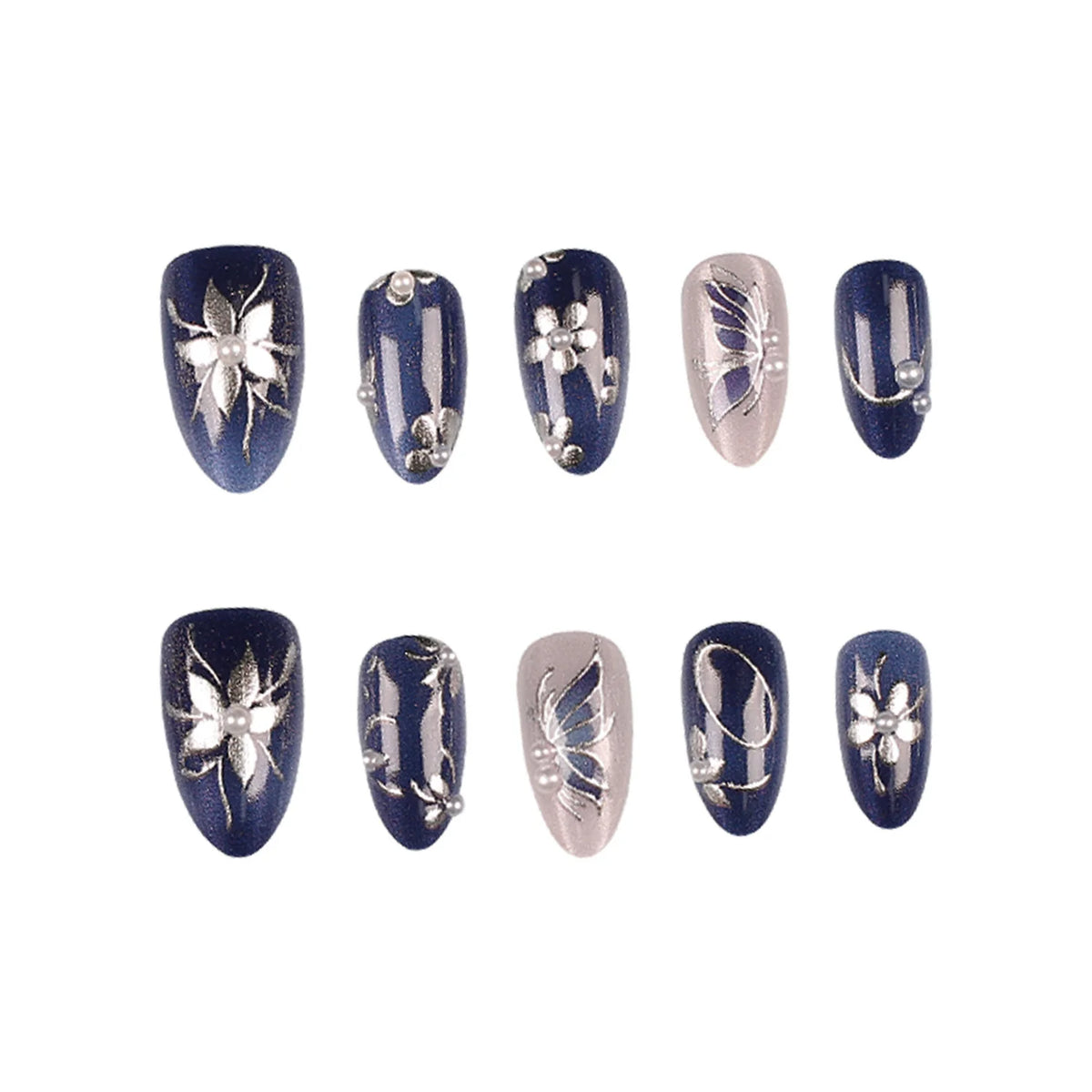 Press-On Nail Tips Set 30 Pieces Floral Designs
