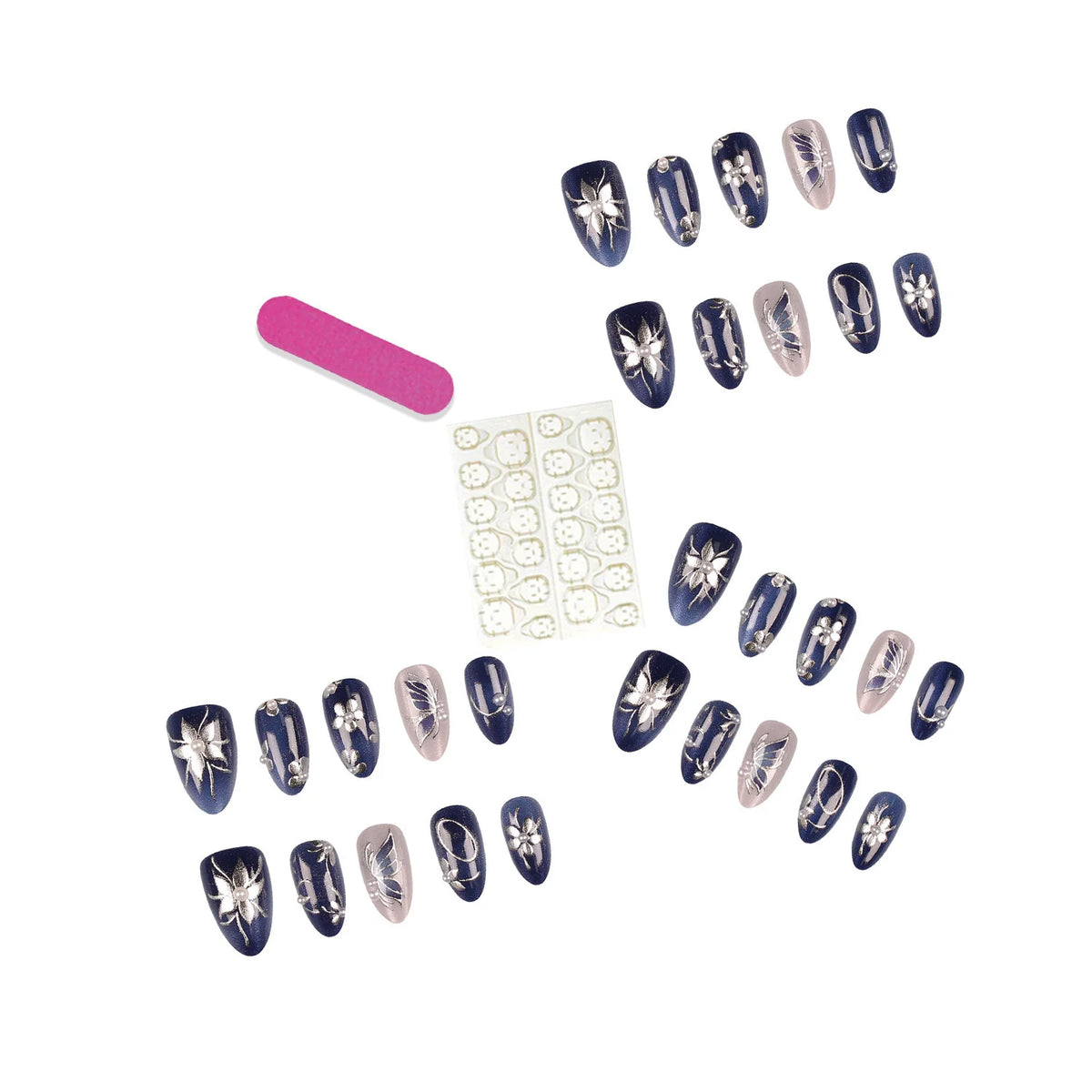 Press-On Nail Tips Set 30 Pieces Floral Designs