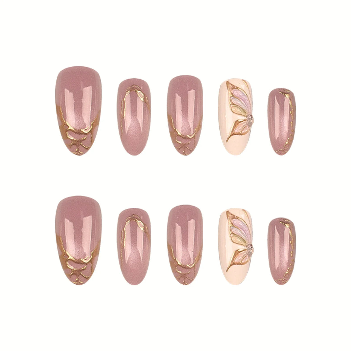 Press-On Nail Tips Set Floral Design Adhesive Included