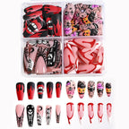 Press-On Nail Tips Set Floral Designs Easy-Apply Chip-Resistant