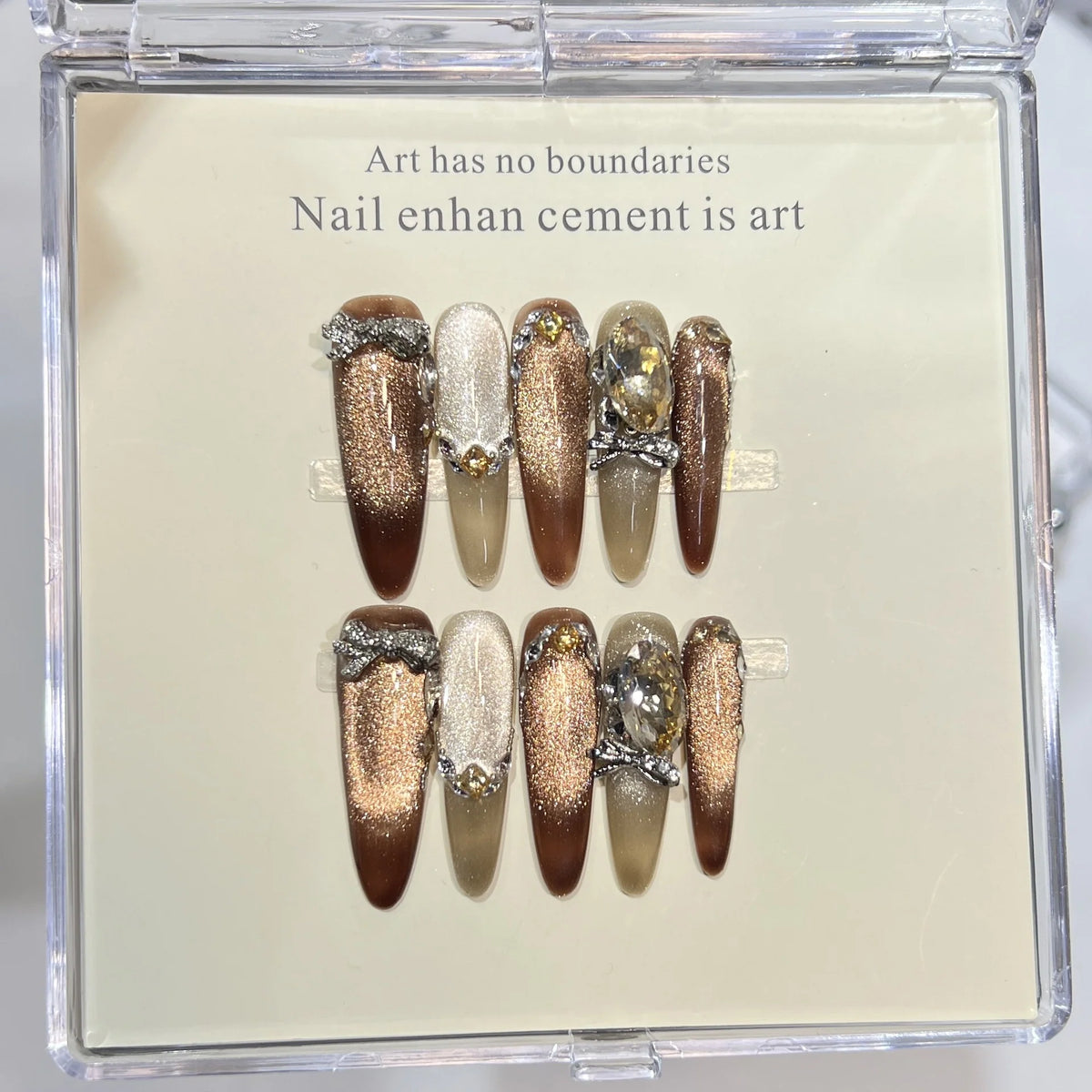 Press-On Nail Tips Shimmer Bronze & Glitter Custom Fit