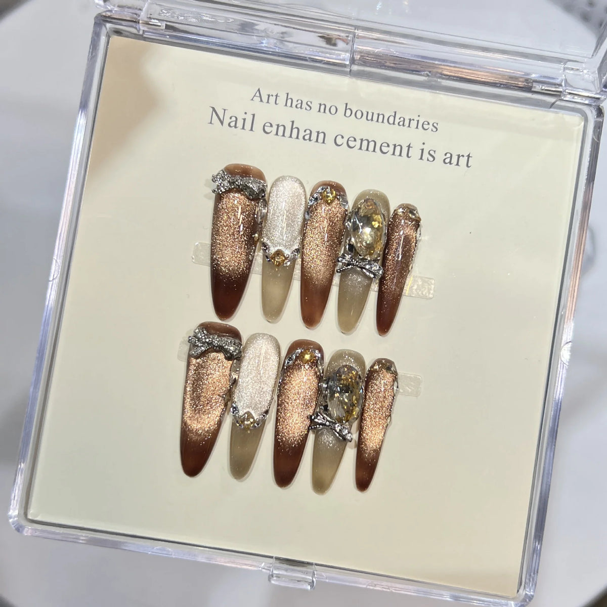 Press-On Nail Tips Shimmer Bronze & Glitter Custom Fit