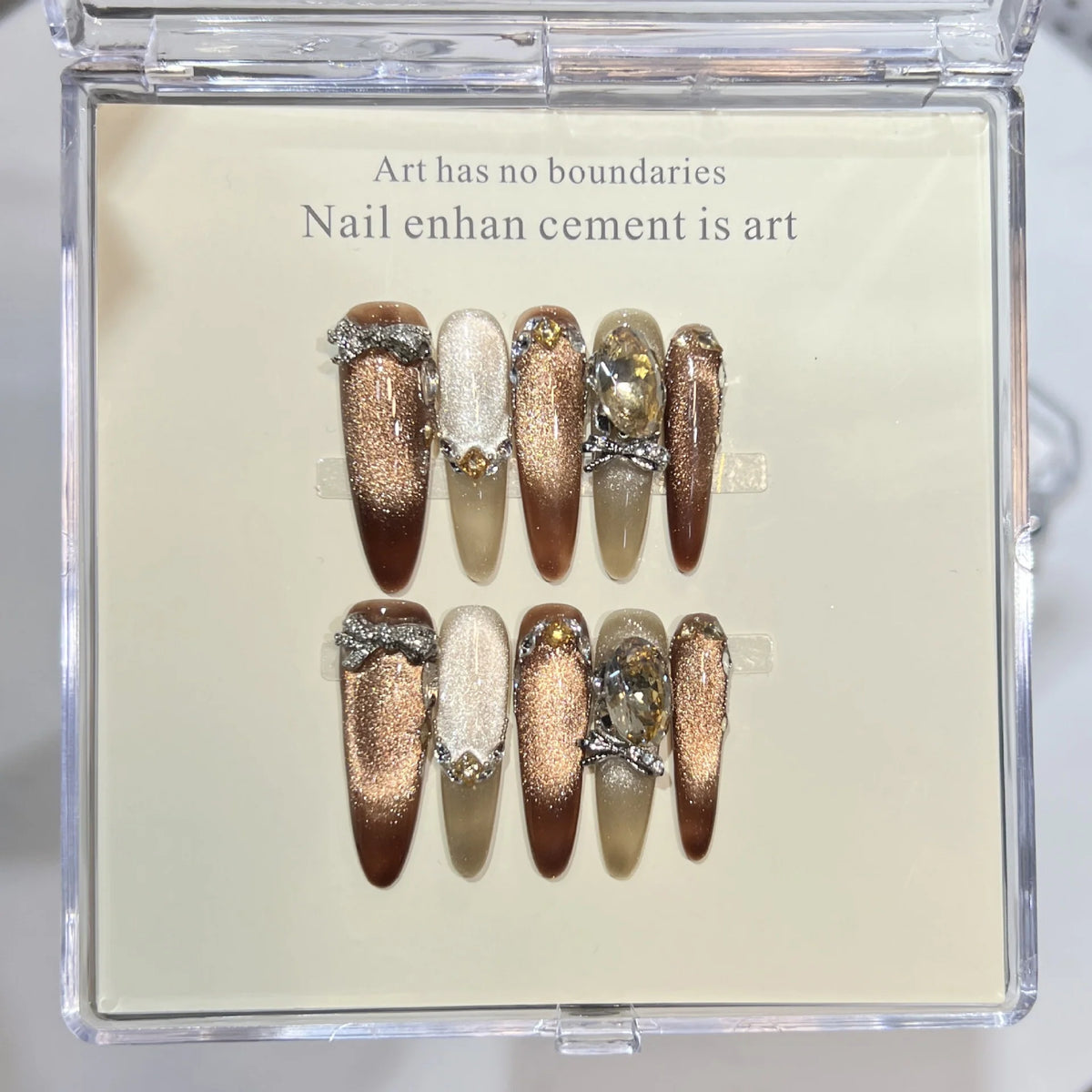 Press-On Nail Tips Shimmer Bronze & Glitter Custom Fit