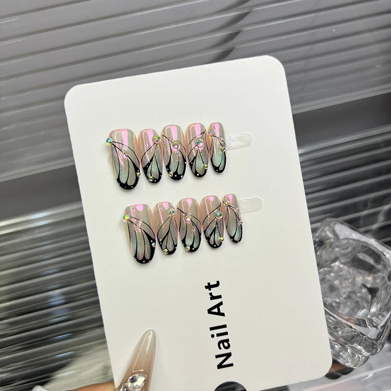 Press-On Nail Tips Short Square Rhinestone Embellished Reusable