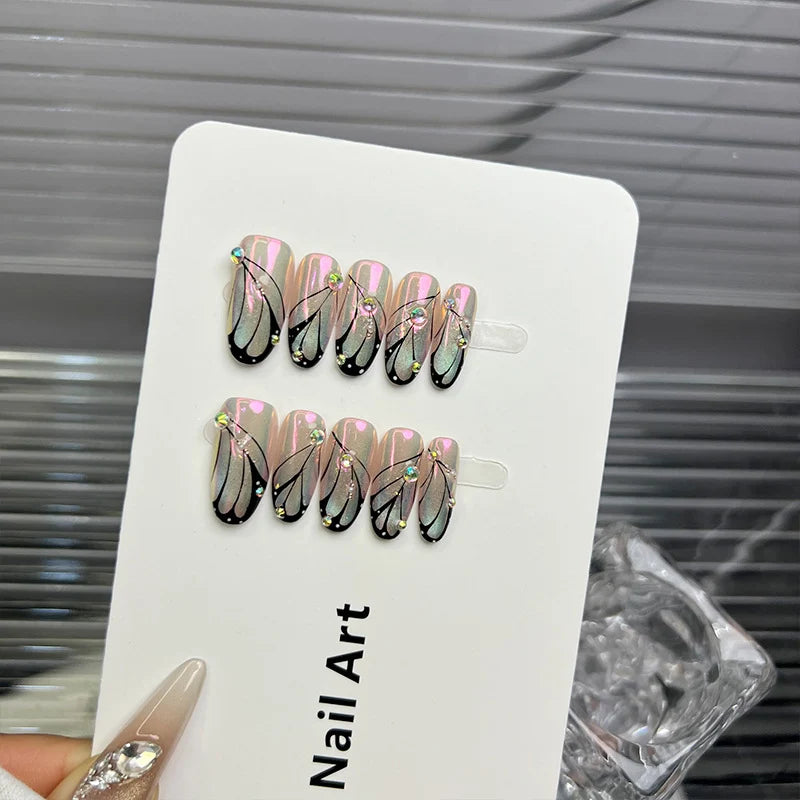 Press-On Nail Tips Short Square Rhinestone Embellished Reusable