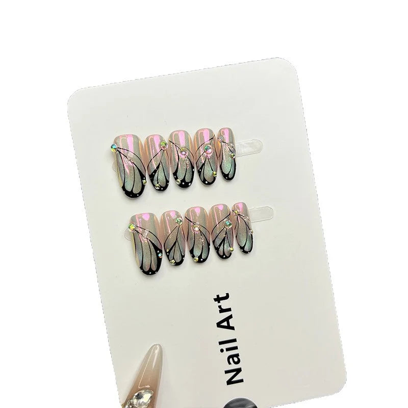 Press-On Nail Tips Short Square Rhinestone Embellished Reusable