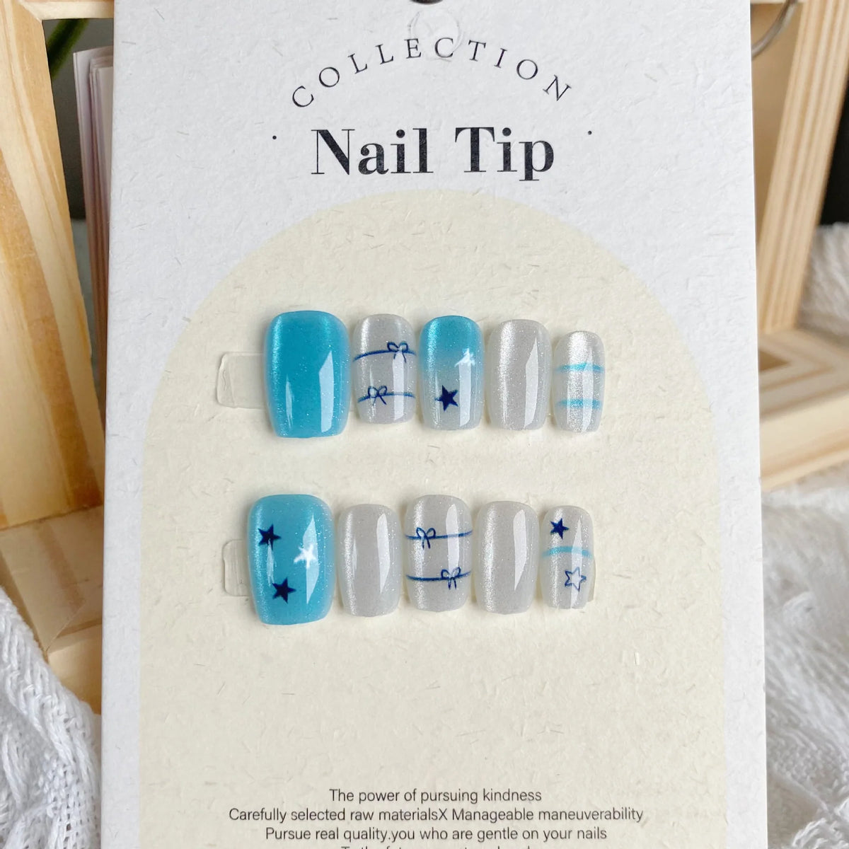 Press-On Nail Tips Star-Embellished Blue & Gray Multiple Sizes