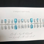 Press-On Nail Tips Star-Embellished Blue & Gray Multiple Sizes