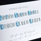 Press-On Nail Tips Star-Embellished Blue & Gray Multiple Sizes