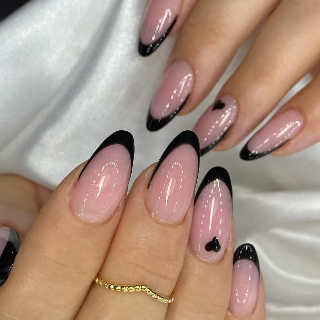 Press-On Nail Tips Stiletto Shape Heart Accents Comfortable Fit