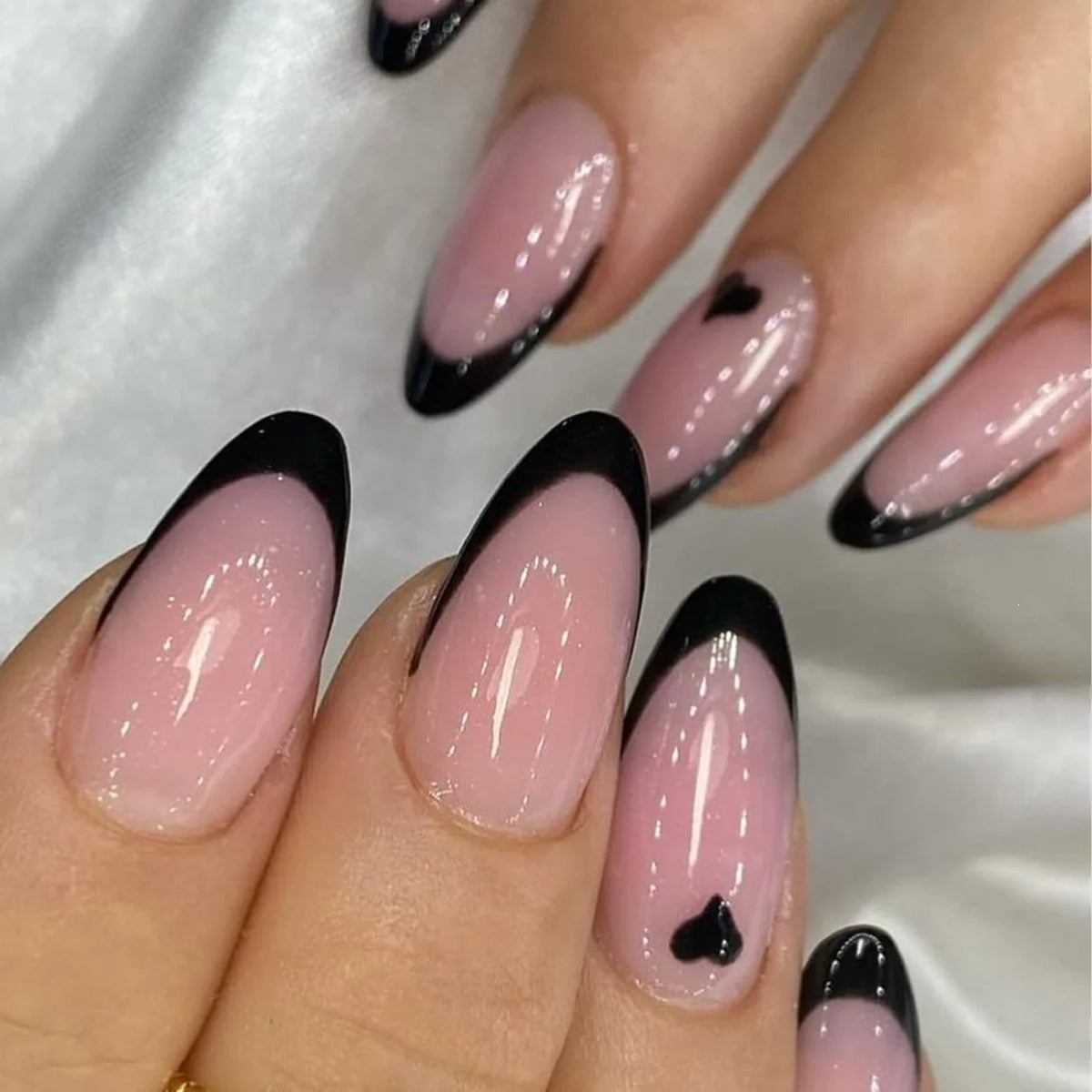 Press-On Nail Tips Stiletto Shape Heart Accents Comfortable Fit