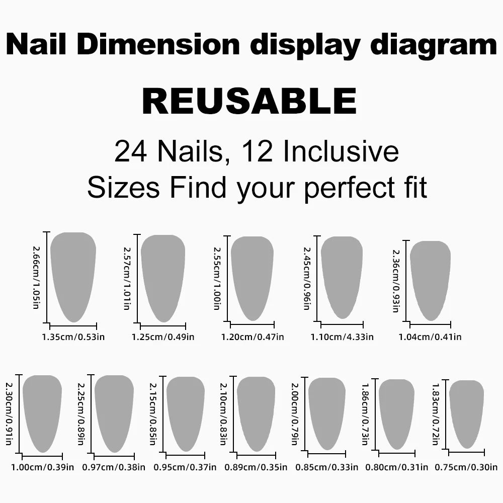 Press-On Nail Tips Teardrop Design 24 Piece Adhesive Strips