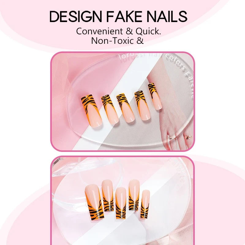 Press-On Nail Tips Tiger Stripe Waterproof Set of 24