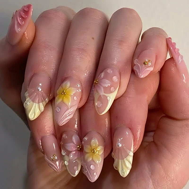 Press-On Nails 24-Piece Floral & Glitter Adhesive Tabs