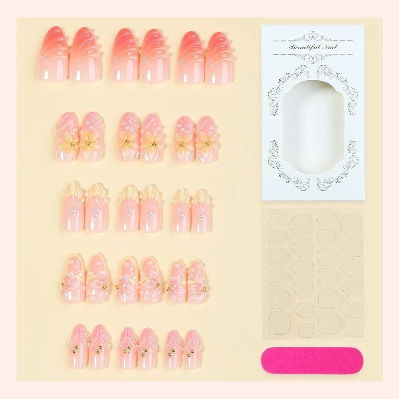 Press-On Nails 24-Piece Floral & Glitter Adhesive Tabs