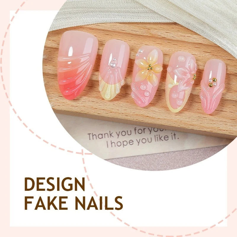 Press-On Nails 24-Piece Floral & Glitter Adhesive Tabs