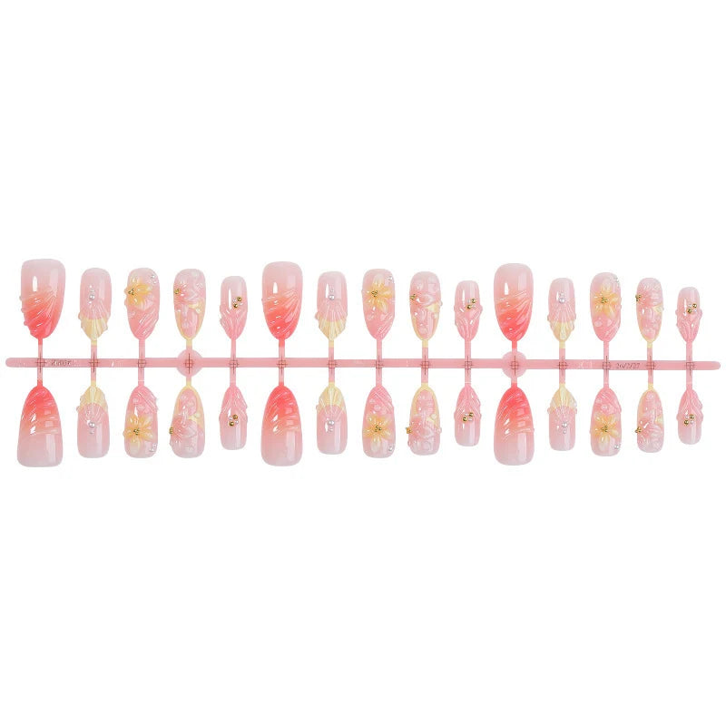 Press-On Nails 24-Piece Floral & Glitter Adhesive Tabs