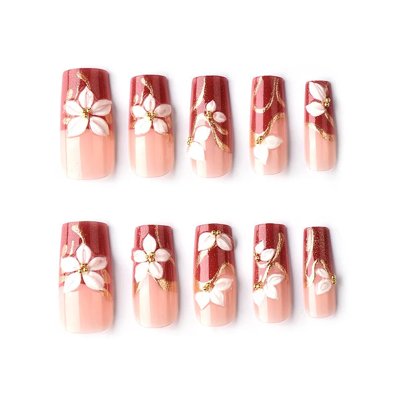 Press-On Nails 3D Floral Accents Peel-And-Stick