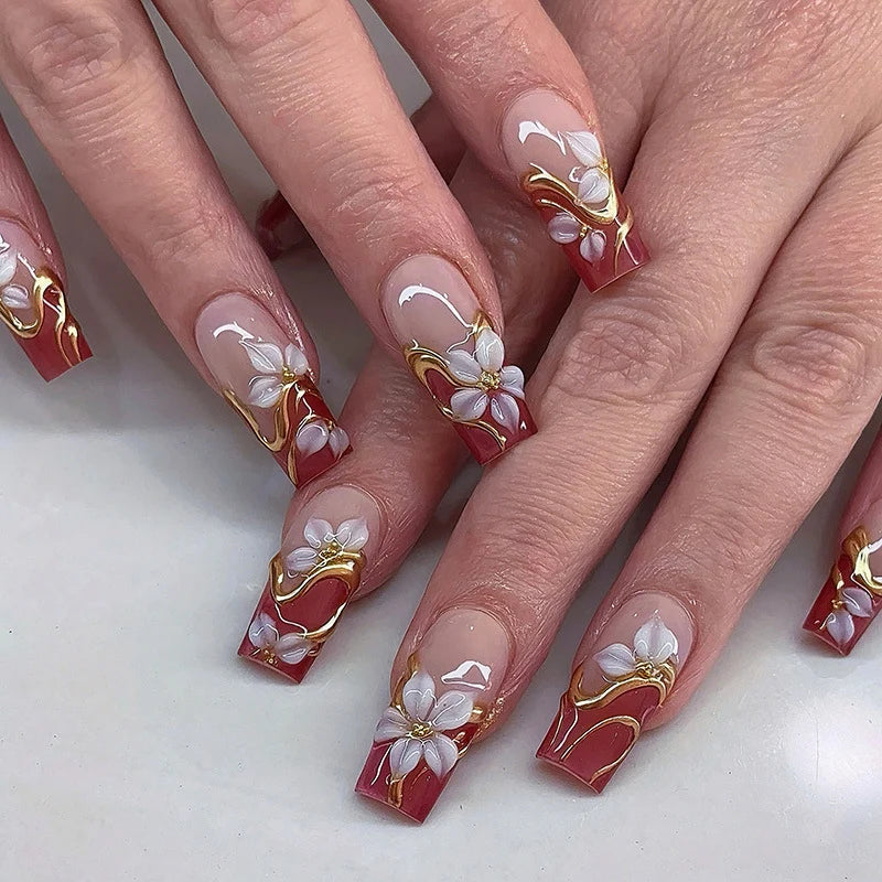 Press-On Nails 3D Floral Accents Peel-And-Stick