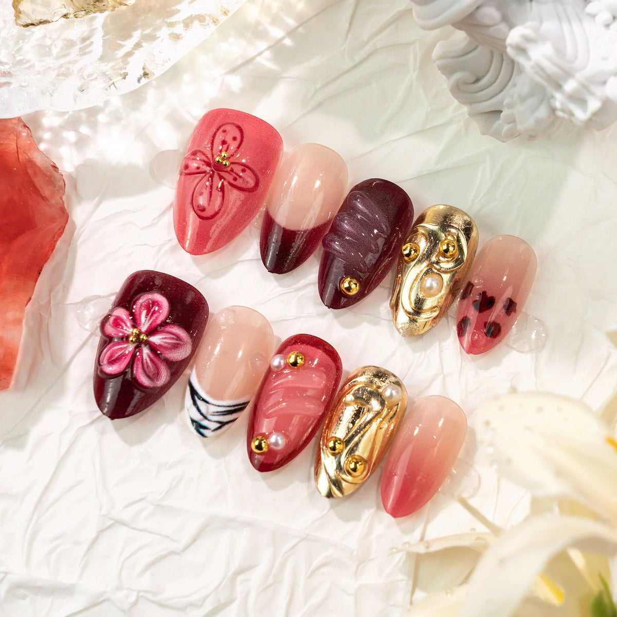 Press-On Nails 3D Floral Acrylic Kit