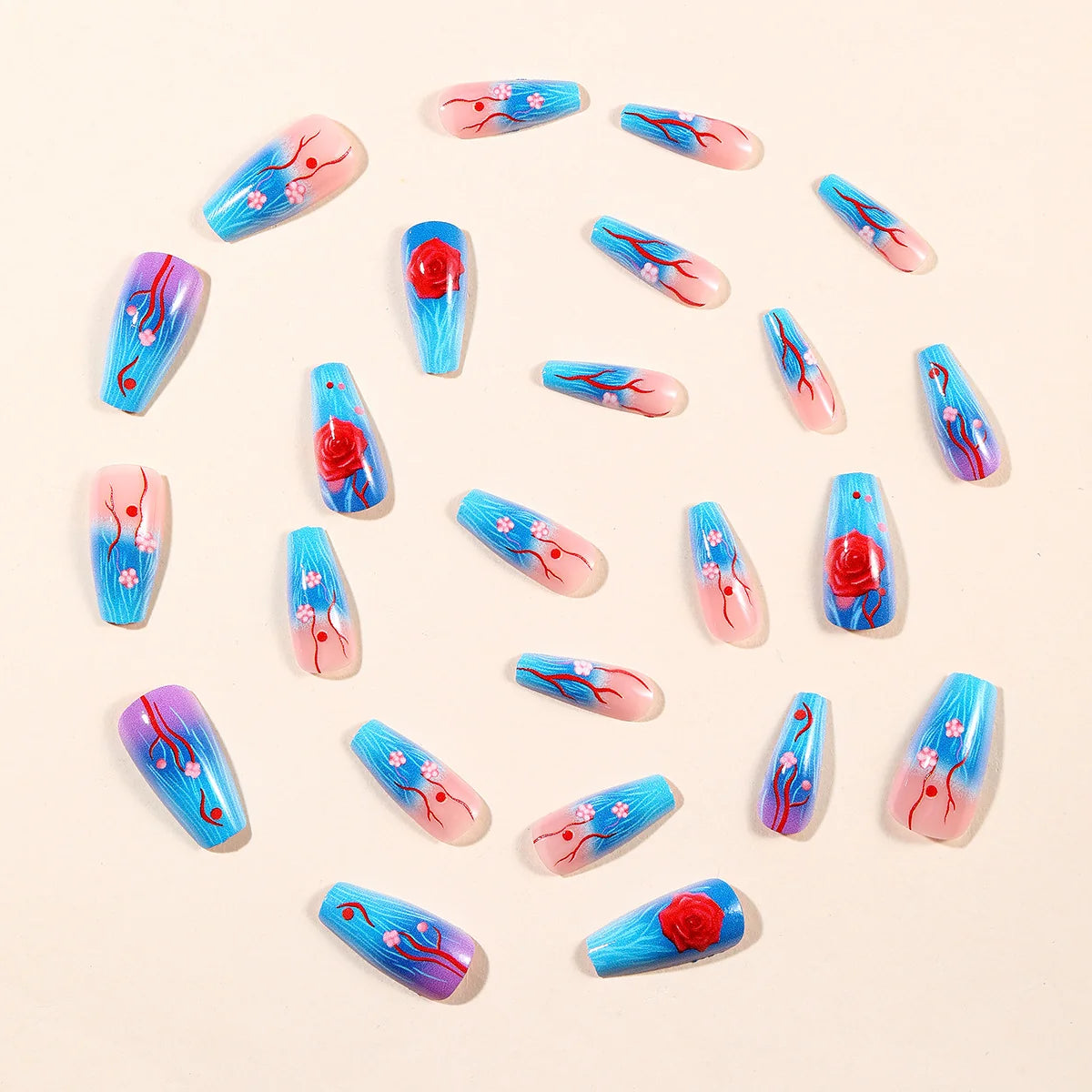 Press-On Nails 3D Floral Acrylic Multiple Sizes