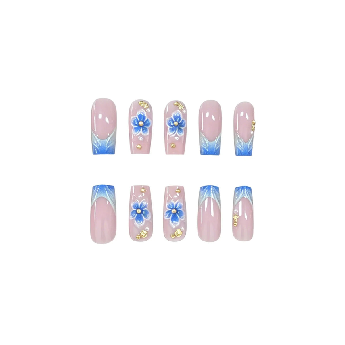 Press-On Nails 3D Floral Acrylic Set of 24