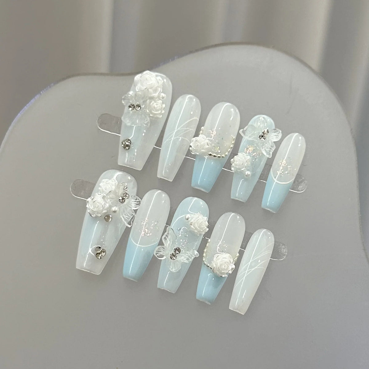 Press-On Nails 3D Floral Almond Shape Easy-Apply