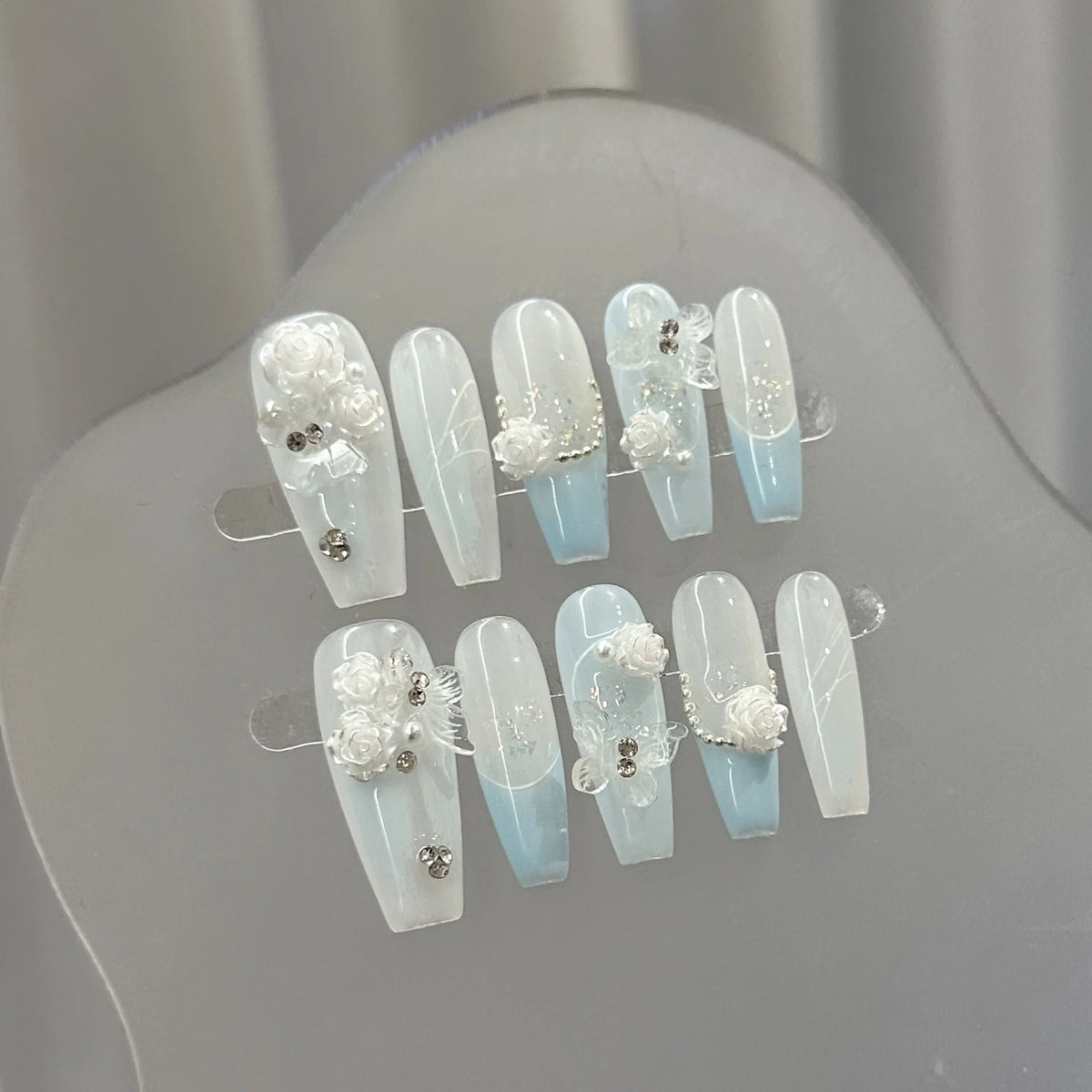 Press-On Nails 3D Floral Almond Shape Easy-Apply