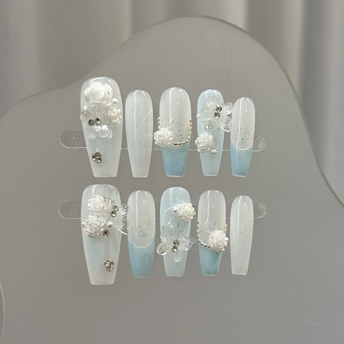Press-On Nails 3D Floral Almond Shape Easy-Apply