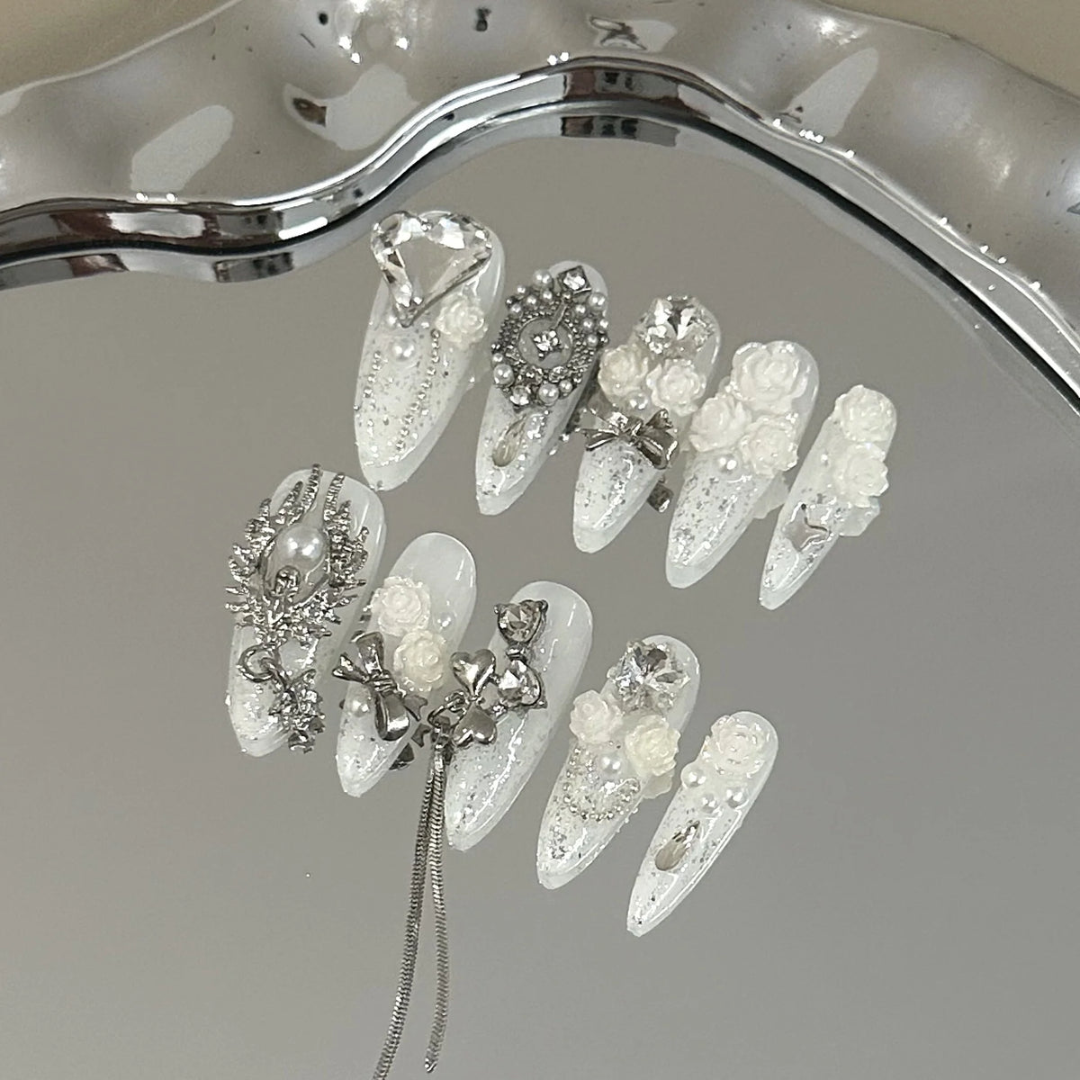 Press-On Nails 3D Floral Embossed Easy Application