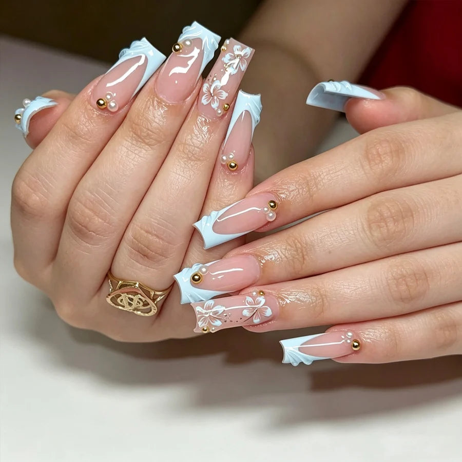Press-On Nails 3D Floral Glossy Multiple Sizes