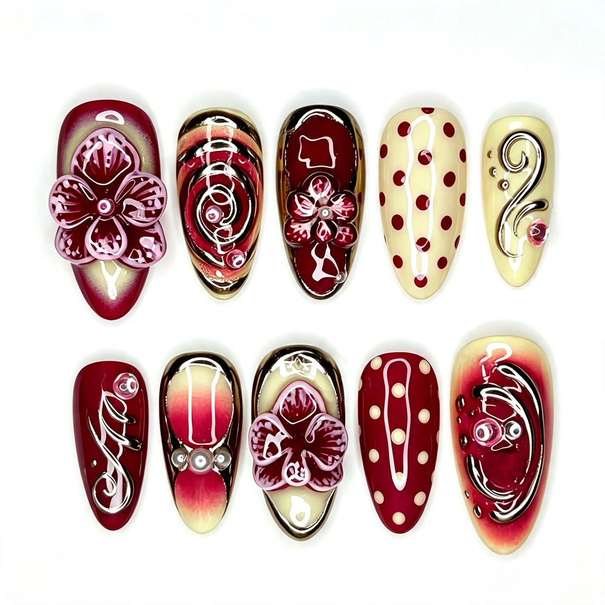 Press-On Nails 3D Floral No Glue Long-Lasting