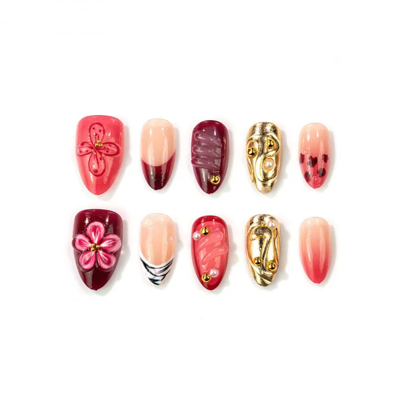Press-On Nails 3D Floral Peel & Stick Reusable