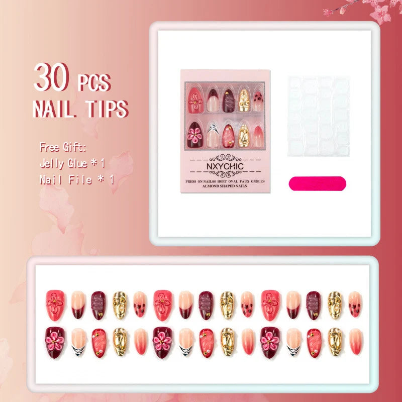 Press-On Nails 3D Floral Peel & Stick Reusable