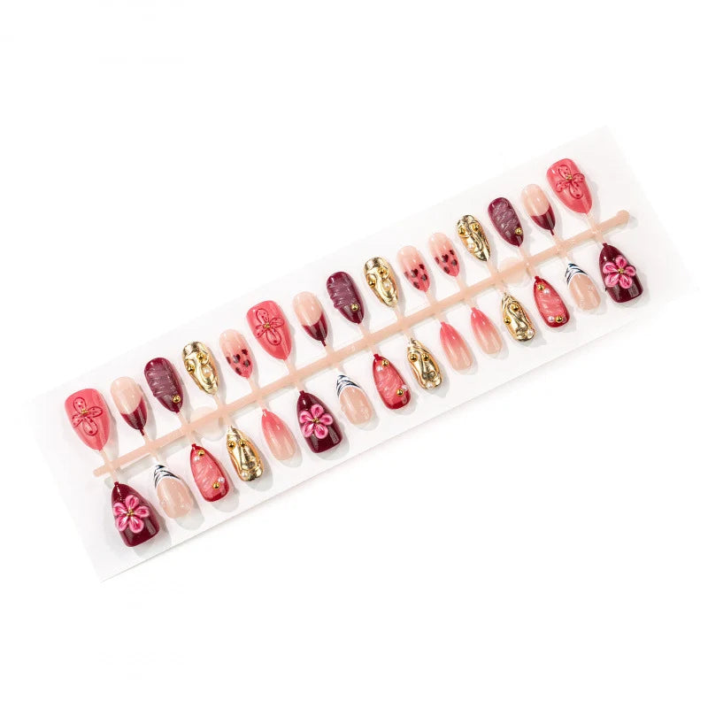 Press-On Nails 3D Floral Peel & Stick Reusable