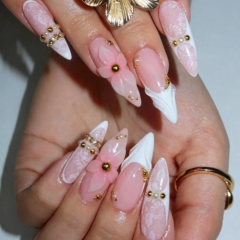 Press-On Nails 3D Floral Reusable & Long-Lasting