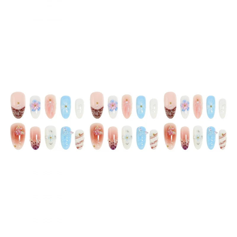 Press-On Nails 3D Floral & Seashell Accents Reusable Non-Toxic