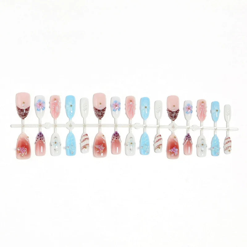 Press-On Nails 3D Floral & Seashell Accents Reusable Non-Toxic