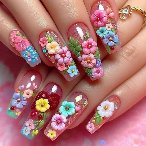Press-On Nails 3D Floral Set of 24