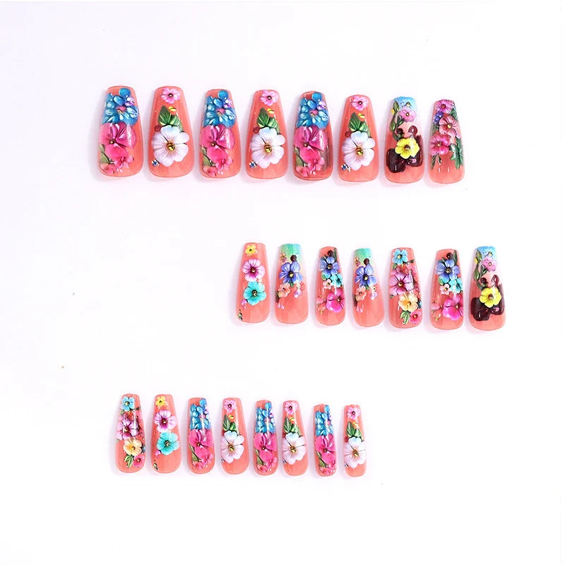 Press-On Nails 3D Floral Set of 24