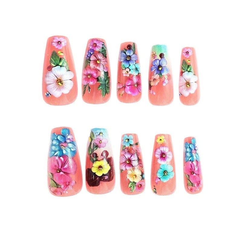 Press-On Nails 3D Floral Set of 24