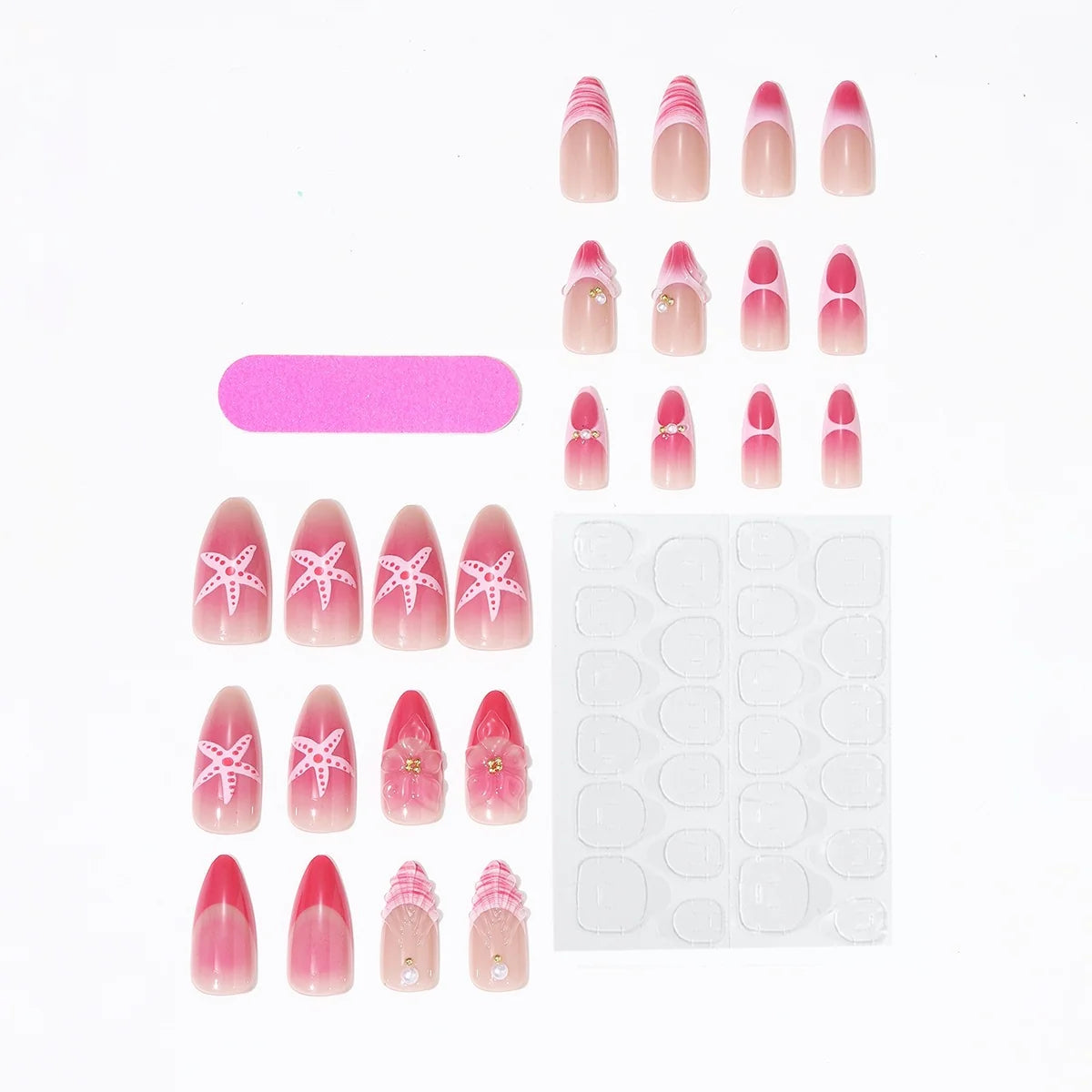 Press-On Nails 3D Floral & Sparkle Reusable