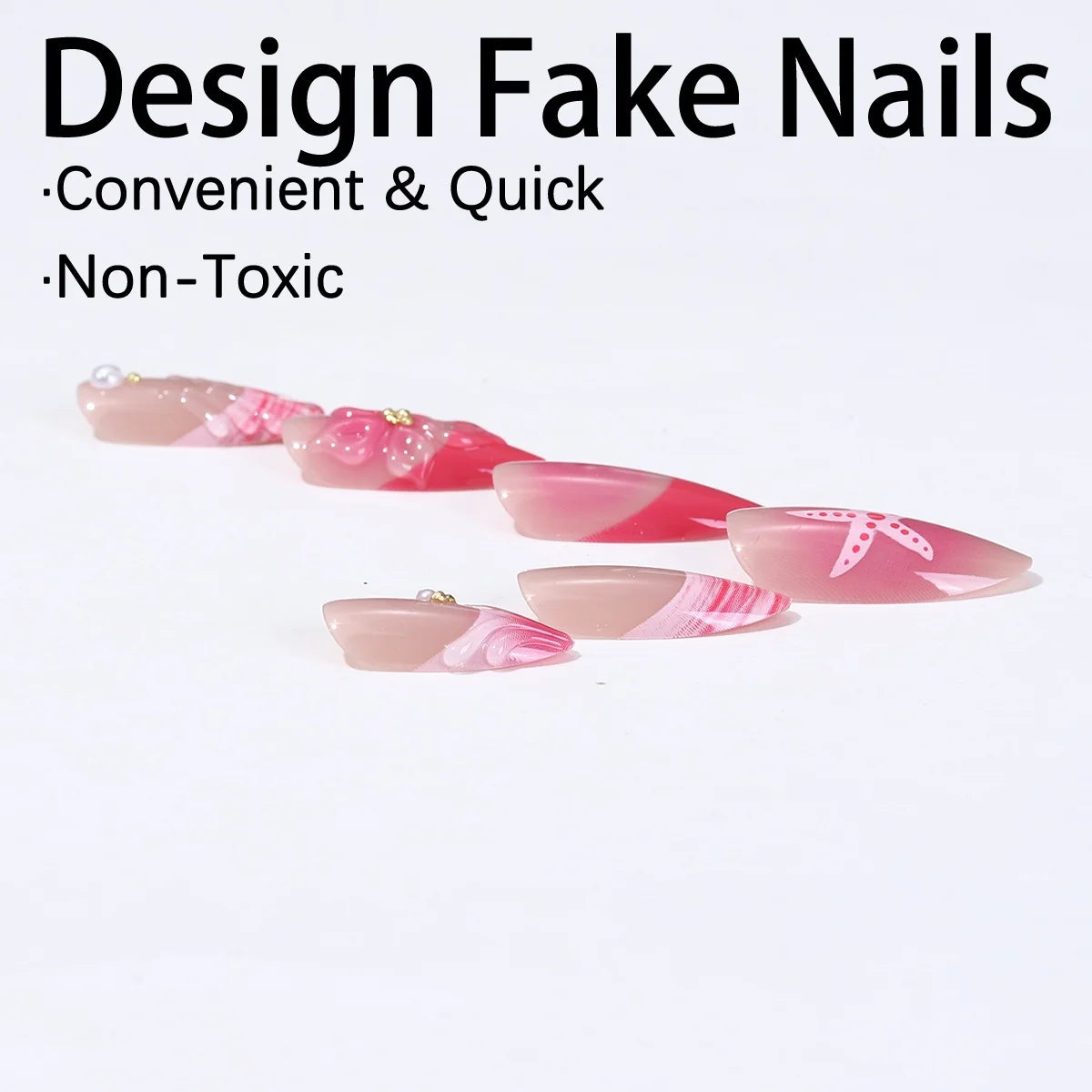Press-On Nails 3D Floral & Sparkle Reusable