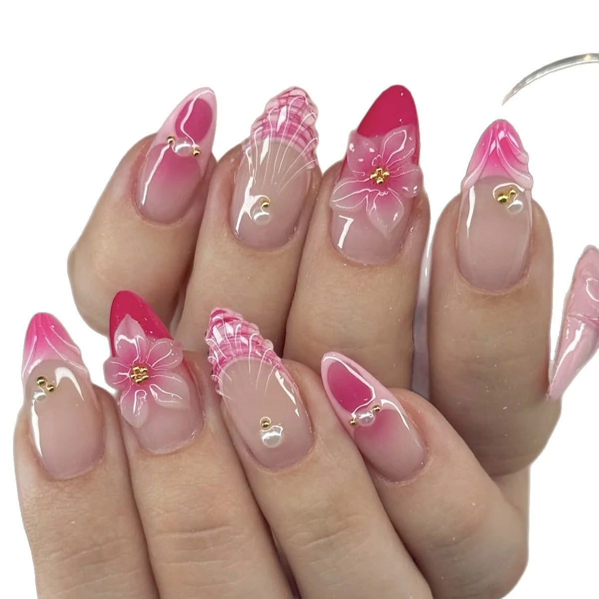 Press-On Nails 3D Floral & Sparkle Reusable