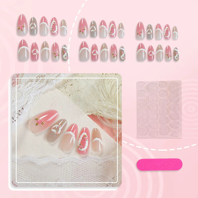 Press-On Nails 3D Floral Stiletto Set of 12
